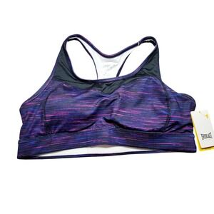 Everlast XL Racerback Strappy Sports Bra Purple Striped Moisture Wick NWT